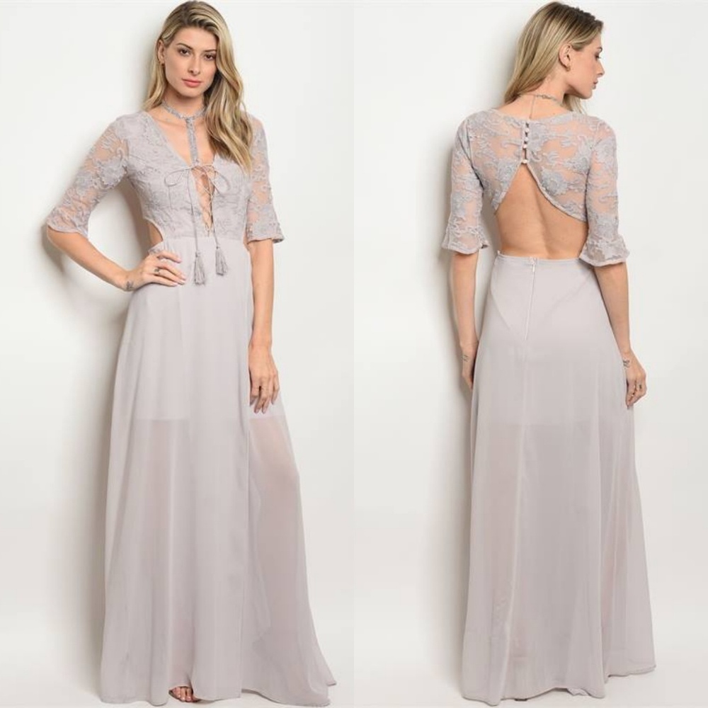 BOHO LACE OPEN BACK FLOWY MAXI LILAC